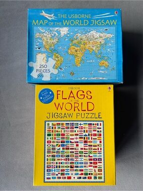 Set of 2 ~ Puzzles ~ Map of the World 250 Pcs ~ Flags of the World 220 Pcs ~ New